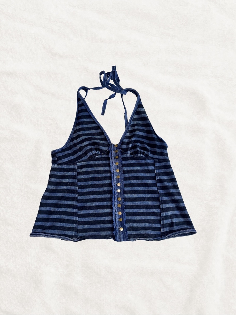 We The Free Navy and Dark Blue Striped Halter Tank